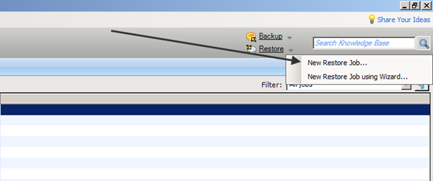 Go into Symantec Backup Exec console and select “New Restore Job…”. It's placed in the upper right.